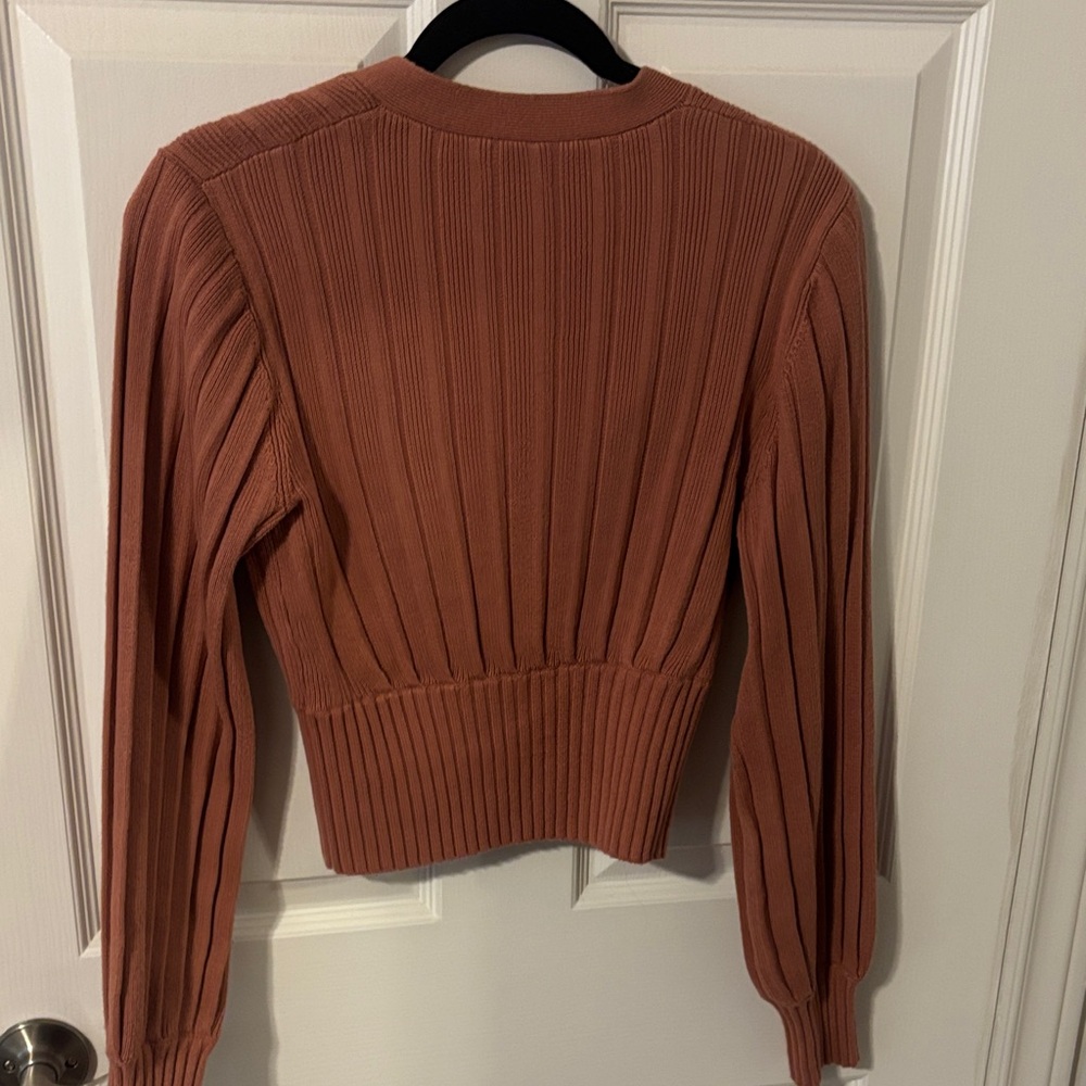 Wilfred Terracotta Ribbed Cardigan - Picture 3 of 3